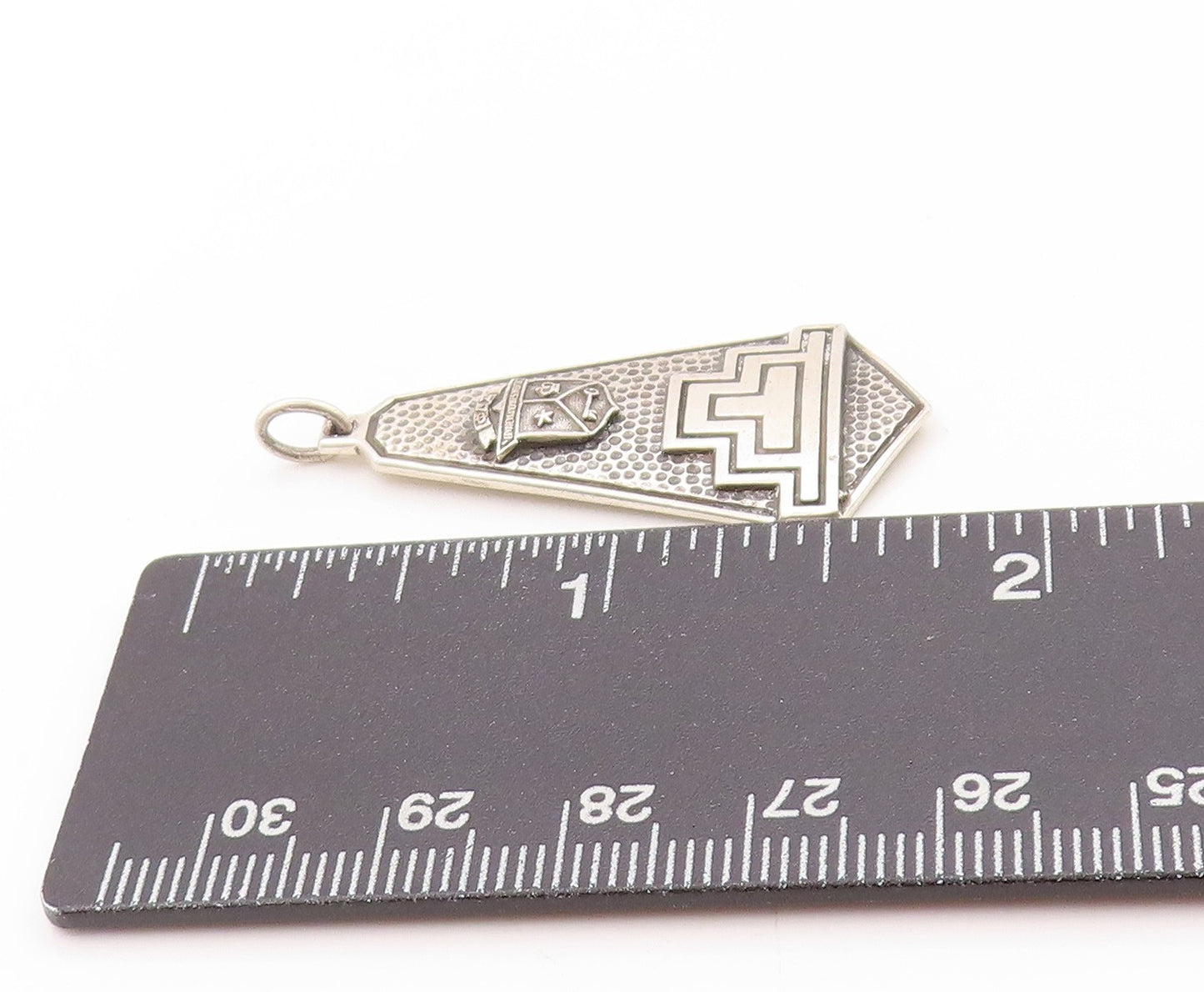 925 Sterling Silver Vintage Pendant Antique Etched Sorority Shield Drop  PT24174