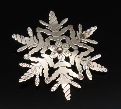 DESIGNER 925 Sterling Silver Vintage Floral Snowflake Dome Brooch Pin BP9865