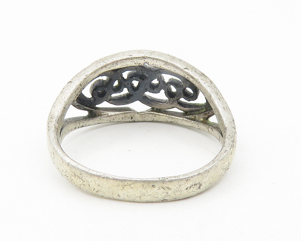 925 Sterling Silver  Vintage Open Swirl Design Tapered Band Ring Sz 8  RG11112