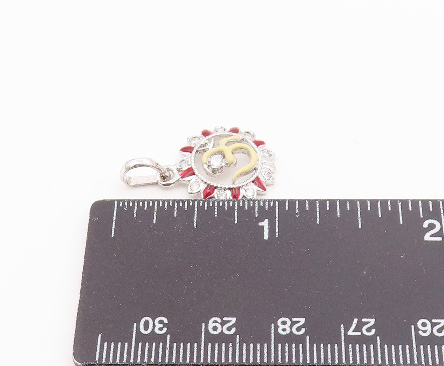 925 Sterling Silver  Petite Shiny Topaz Om Spiritual Symbol Pendant  PT6792
