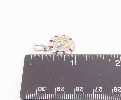 925 Sterling Silver  Petite Shiny Topaz Om Spiritual Symbol Pendant  PT6792