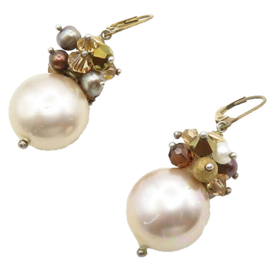 925 Silver & 14K GOLD  Vintage Petite Pearls Cluster Drop Earrings  EG6634