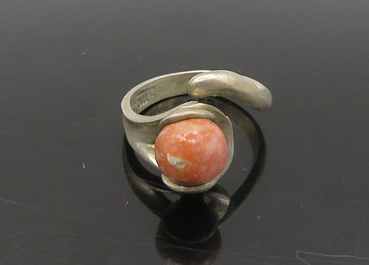 DESIGNER 925 Sterling Silver Vintage Rhodochrosite Bead Bypass Ring Sz 6 RG23112