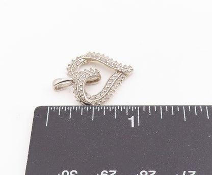 925 Sterling Silver Vintage Pendant Real Diamonds Love Heart Outline  PT26227