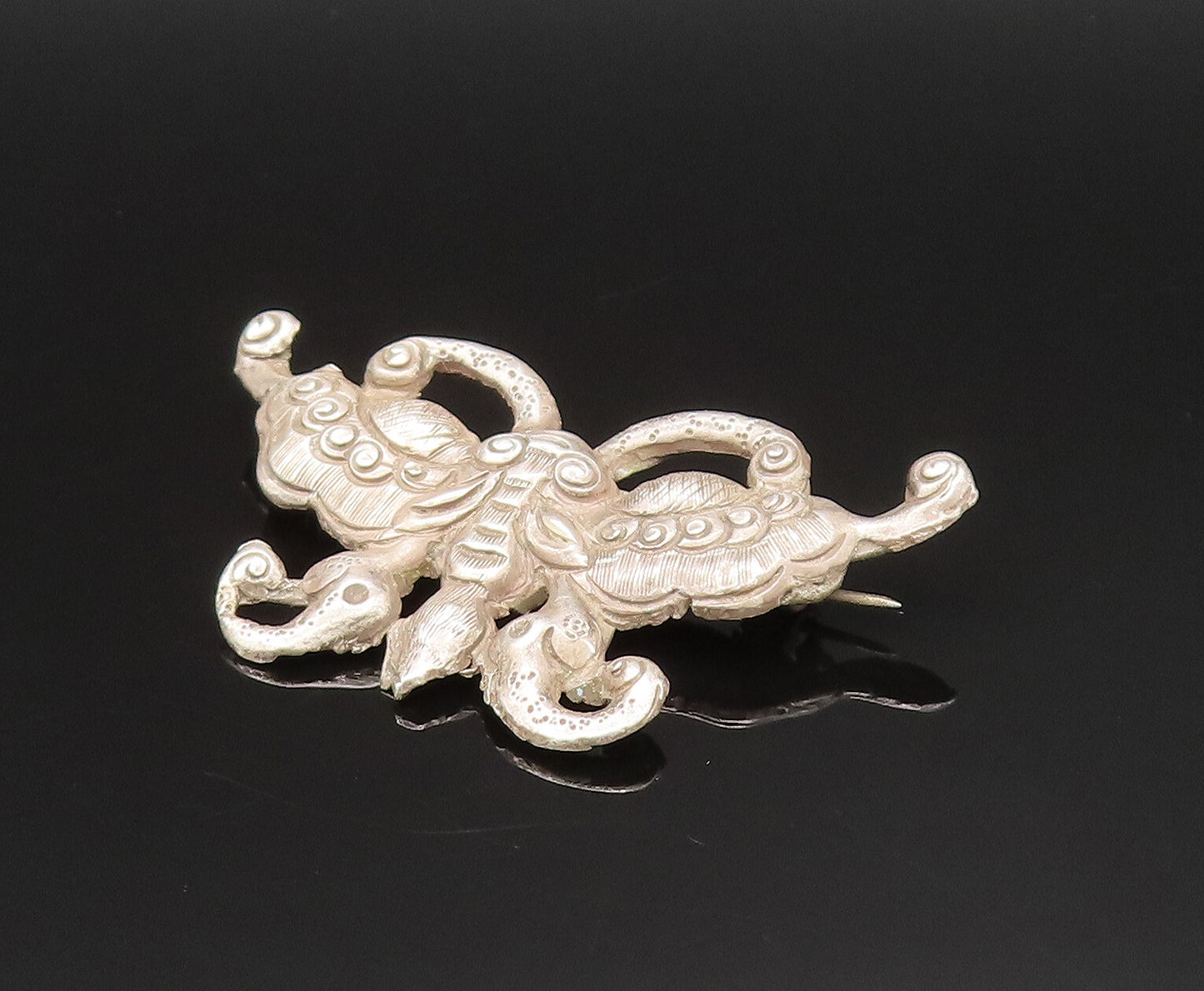 925 Sterling Silver Vintage Antique Textured Butterfly Motif Brooch Pin BP9570
