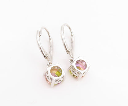 925 Sterling Silver Vintage Earrings Round Mystic Topaz & CZ Lever Back  EG13741