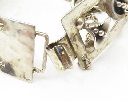 925 Sterling Silver  Vintage Flower Motif Square Link Chain Bracelet  BT4424