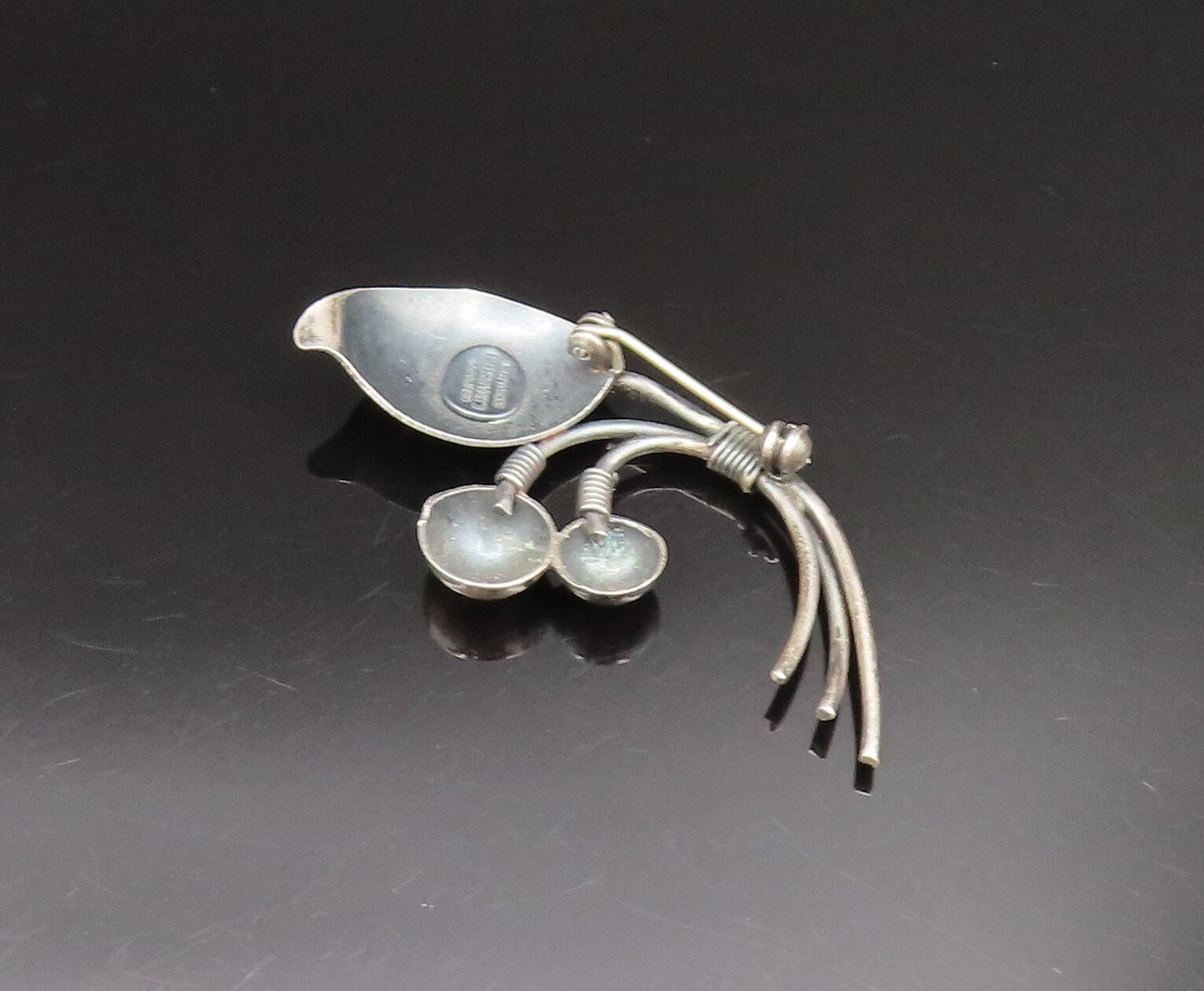 DRAGSTED DENMARK 925 Silver  Vintage Bead & Leaf Stem Brooch Pin  BP9806