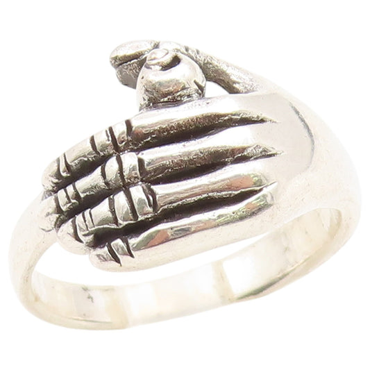 925 Sterling Silver Vintage Ring Modernist Clasped Hands Band  Sz 9  RG36833