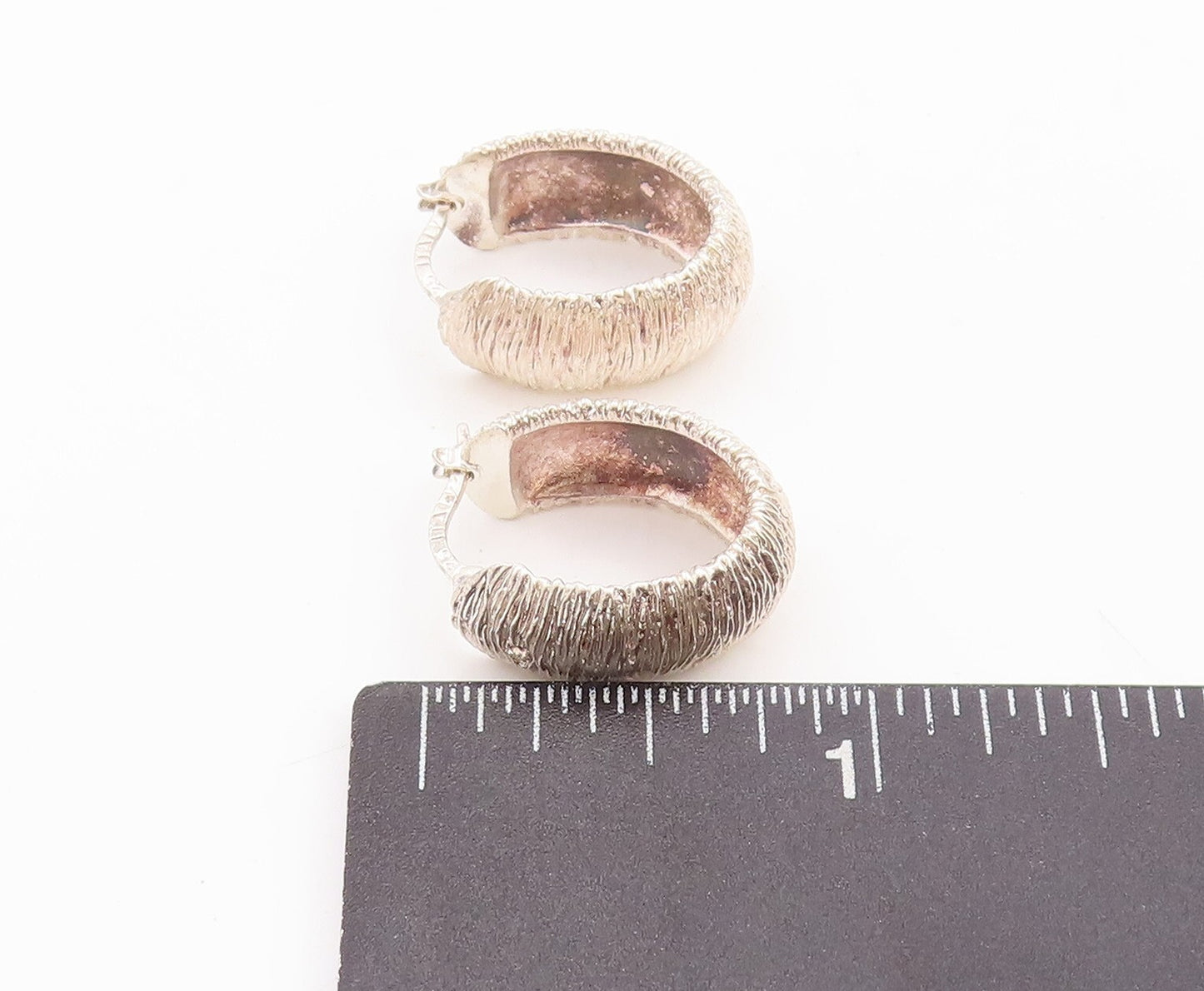 925 Sterling Silver Vintage Earrings Minimalist Rough Finish U Hoops EG13146