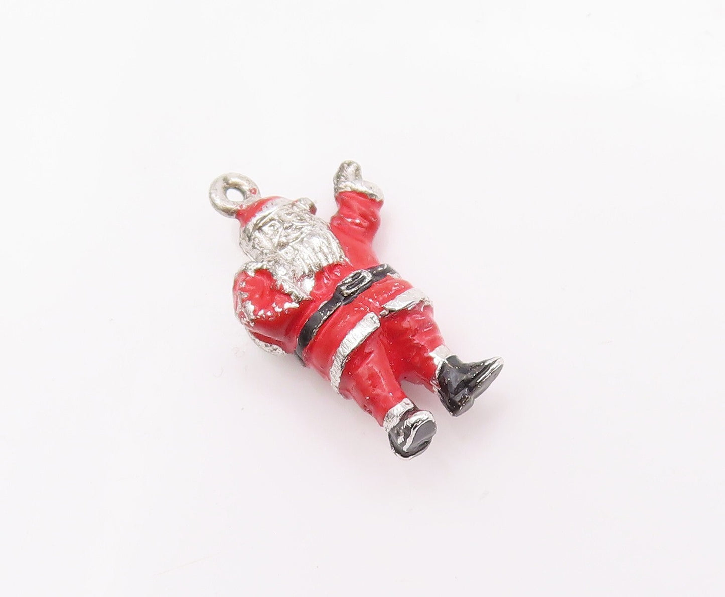 925 Sterling Silver Vintage Pendant Solid Enameled Santa Claus Charm  PT23325