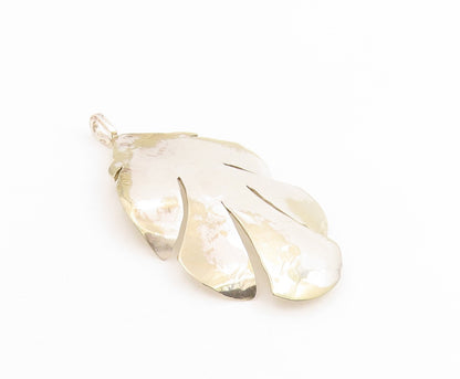 925 Sterling Silver Vintage Pendant Modernist Hammered Leaf Locket  PT25286