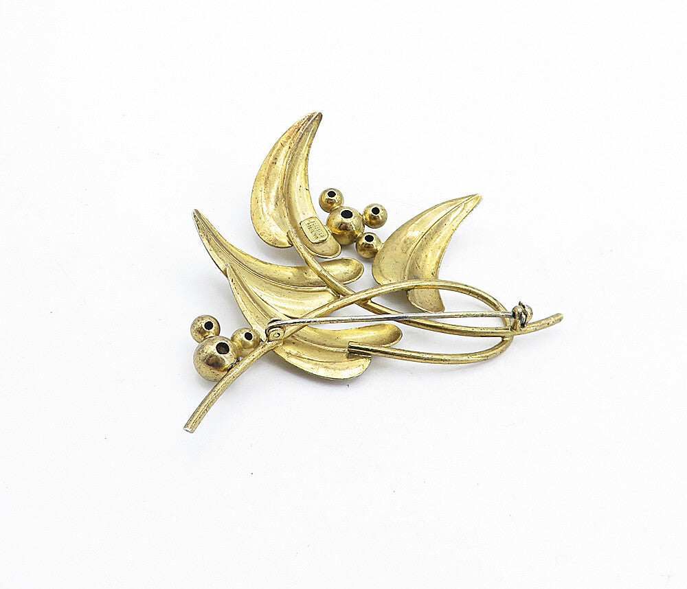 FORSTNER 925 Sterling Silver  Vintage Gold Plated Floral Brooch Pin  BP1846