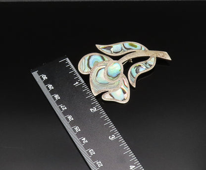 TAXCO 925 Sterling Silver  Vintage Inlaid Abalone Flower Brooch Pin  BP9679