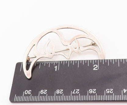 925 Sterling Silver Vintage Brooch Pin  Cutout Carved Half Moon Face  BP10987
