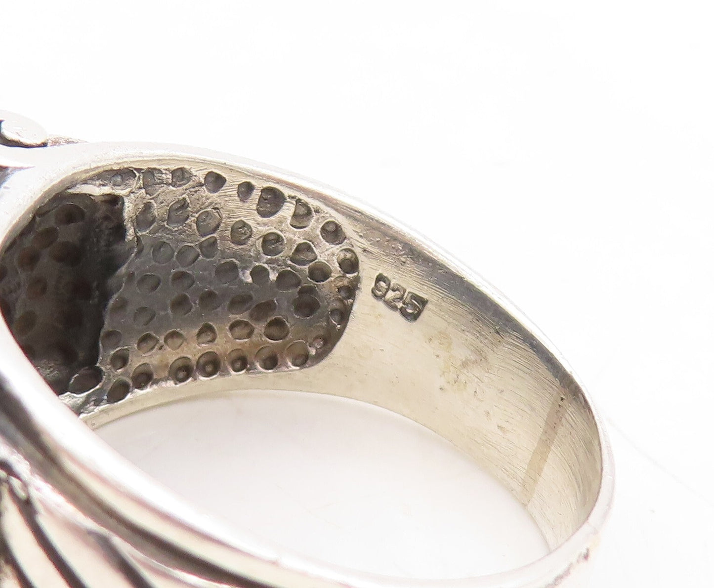925 Sterling Silver Vintage Ring Solid Dark Tone Floral Carved  Sz 14  RG31600
