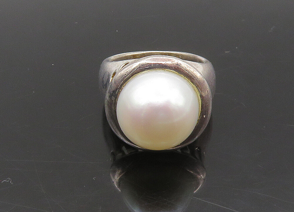 925 Sterling Silver  Vintage Mother Of Pearl Dome Cocktail Ring Sz 6  RG23095