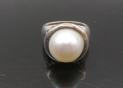 925 Sterling Silver  Vintage Mother Of Pearl Dome Cocktail Ring Sz 6  RG23095
