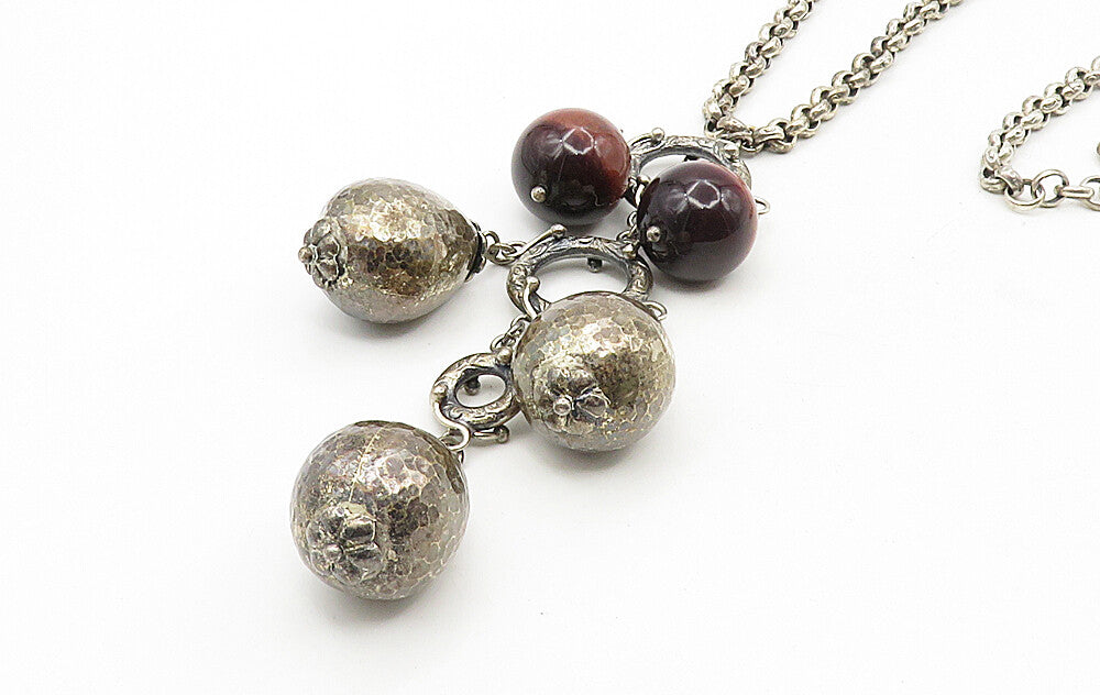 ILARIA 925 Silver Vintage Dangling Red Gemstone Chain Necklace  NE1769
