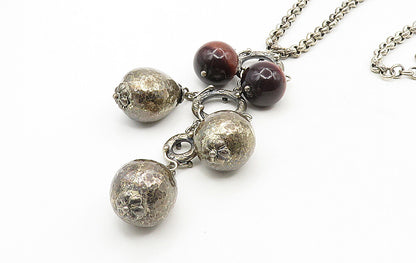 ILARIA 925 Silver Vintage Dangling Red Gemstone Chain Necklace  NE1769