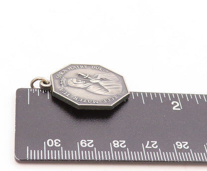 925 Sterling Silver Vintage Pendant Dark Tone Religious Saint Carved  PT23866