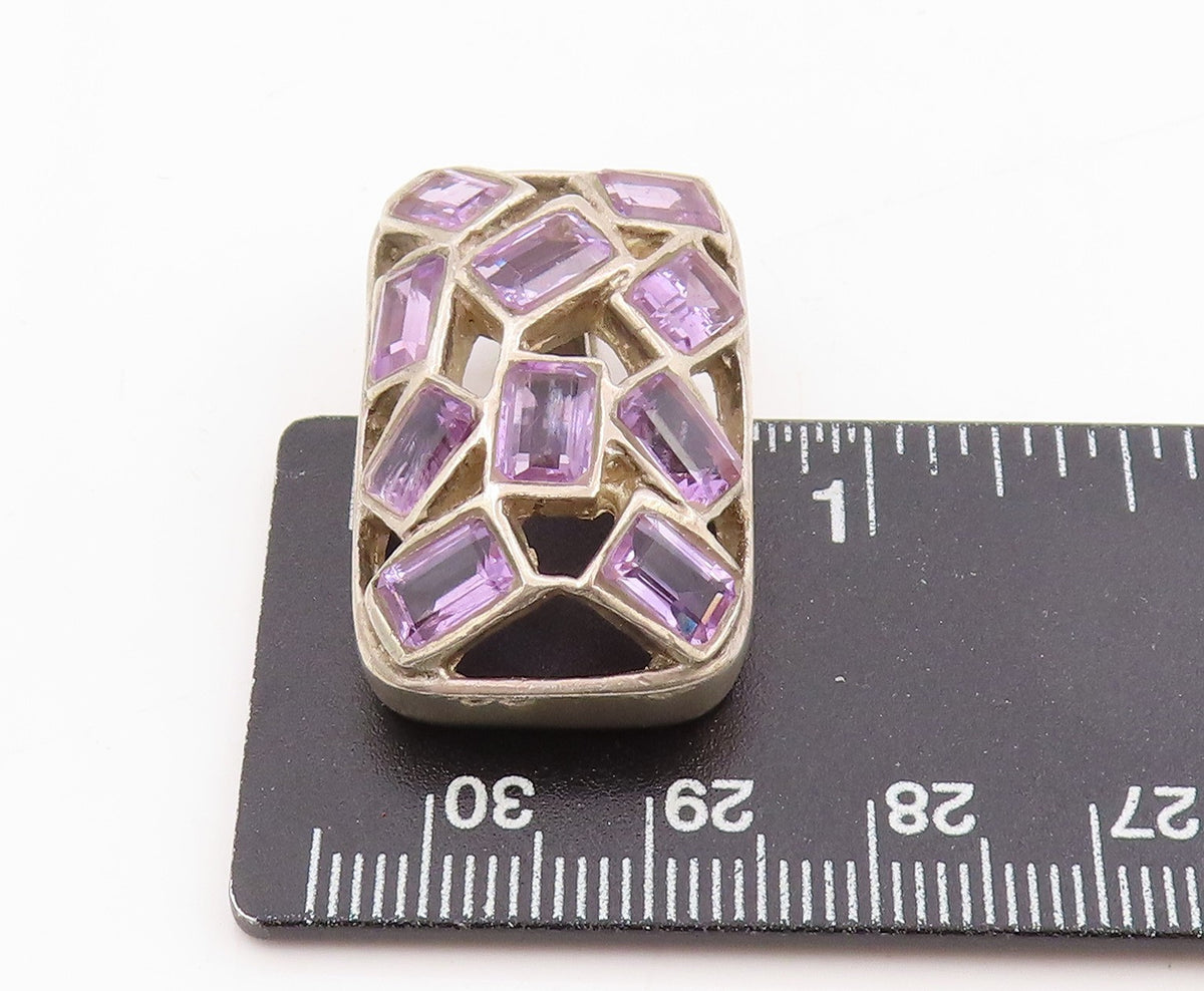 925 Sterling Silver Vintage Pendant Amethyst Geometric Cluster Charm  PT25365