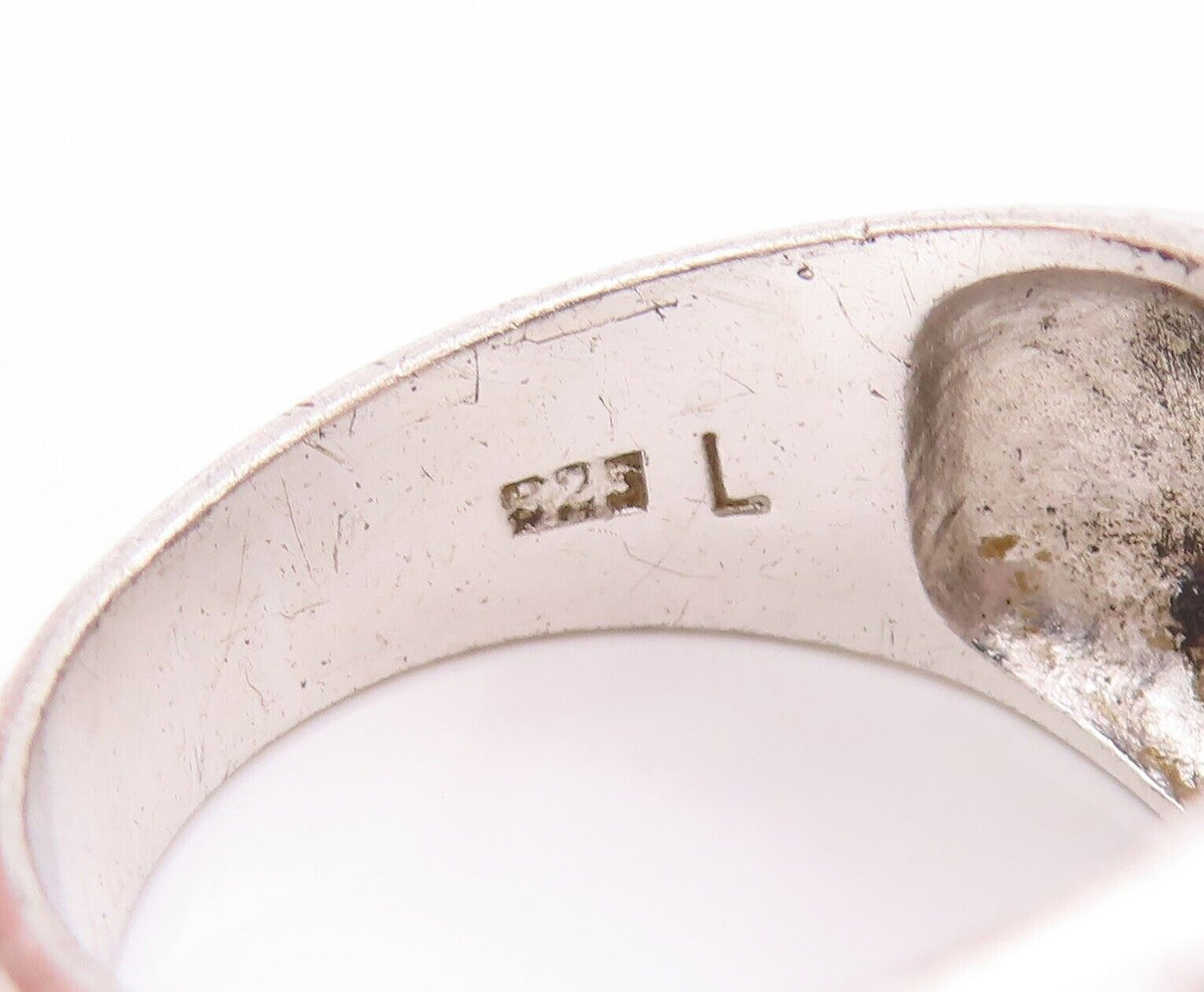 925 Sterling Silver Vintage Ring Solid Domed Glass Effect Gemstone Sz 9  RG28473