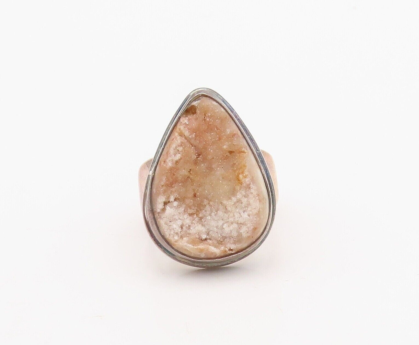 925 Sterling Silver Vintage Ring Drop Cut Drusy Quartz  Sz 8.5  RG30063