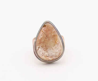 925 Sterling Silver Vintage Ring Drop Cut Drusy Quartz  Sz 8.5  RG30063