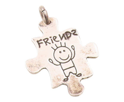 925 Sterling Silver Vintage Etched Stick Figure Friends Puzzle Pendant PT20142