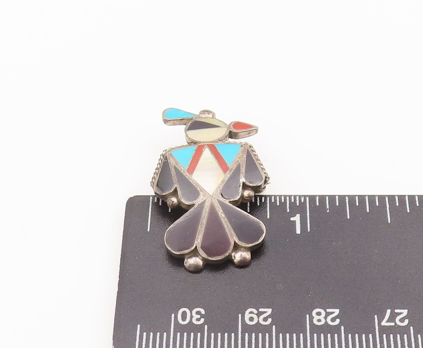 925 Sterling Silver Vintage Brooch Pin NAVAJO ZUNI Multi Stone Peacock  BP10690