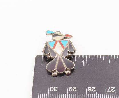 925 Sterling Silver Vintage Brooch Pin NAVAJO ZUNI Multi Stone Peacock  BP10690