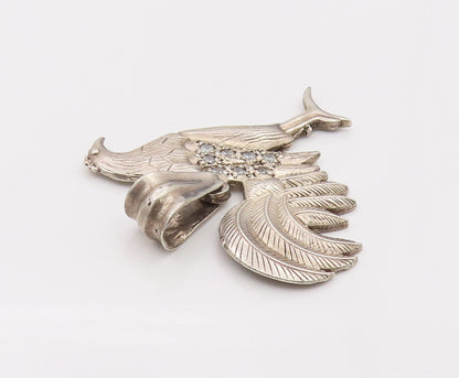 925 Sterling Silver Vintage Cubic Zirconia Carved Hen Big Pendant PT22115