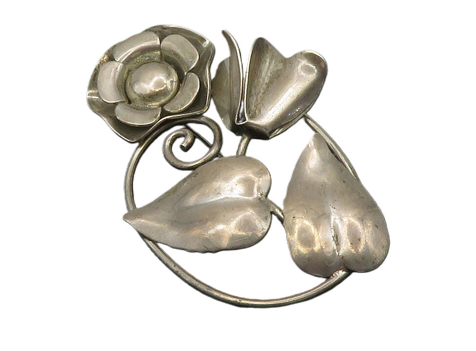 DESIGNER 925 Sterling Silver  Vintage Floral Vine Swirl Brooch Pin  BP5764