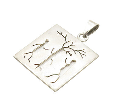 925 Sterling Silver  Vintage Adam & Eve Apple Scene Cutout Pendant  PT14418