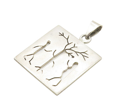 925 Sterling Silver  Vintage Adam & Eve Apple Scene Cutout Pendant  PT14418