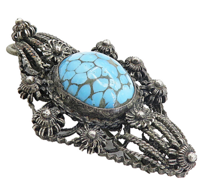 925 Sterling Silver  Vintage Antique Turquoise Floral Twist Brooch Pin  BP3041
