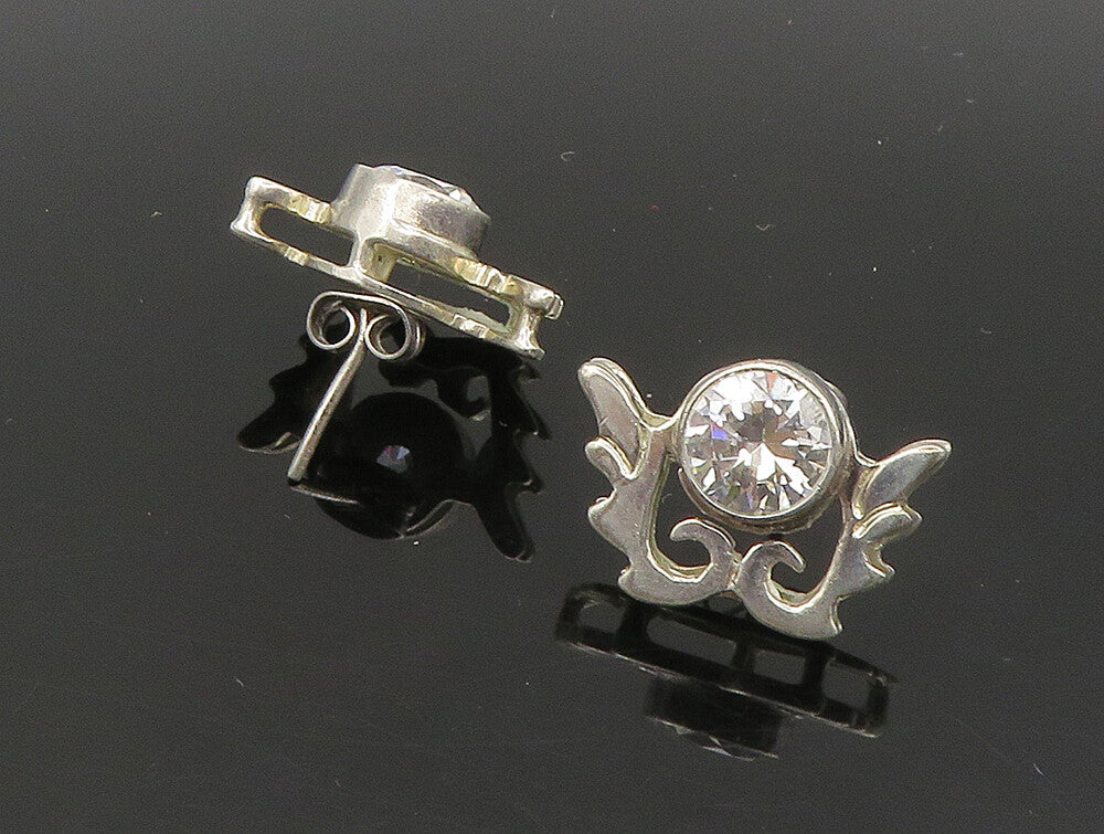 925 Sterling Silver  Vintage Cubic Zirconia Wing Motif Drop Earrings  EG11494