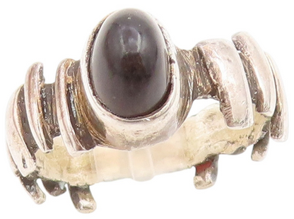 925 Sterling Silver Vintage Ring Cabochon Onyx Ribbed Design Band  Sz 5  RG33843