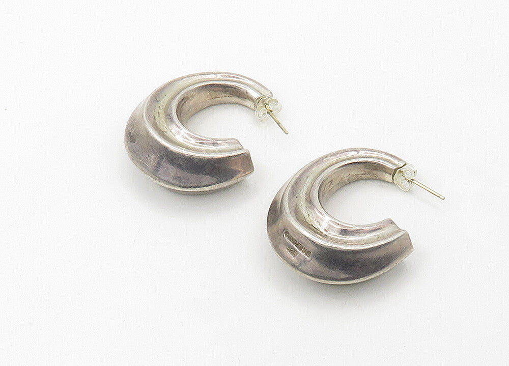 BAYANIHAN 925 Silver & 14K GOLD  Vintage Shiny Hollow JHoop Earrings  EG10691