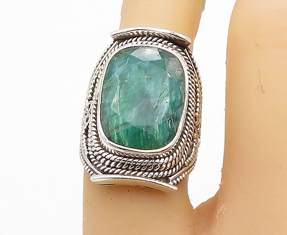 925 Sterling Silver  Faceted Emerald Twist Swirl Cocktail Ring Sz 6.5  RG7803