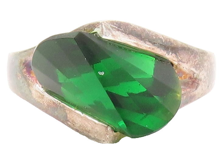 925 Sterling Silver Vintage Ring Deep Green CZ Minimalist Band  Sz 9  RG33644