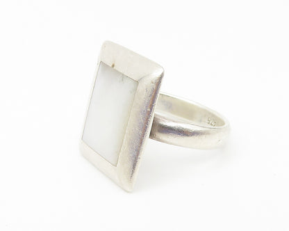 925 Sterling Silver  Inlaid Mother Of Pearl Square Cocktail Ring Sz 7  RG10648