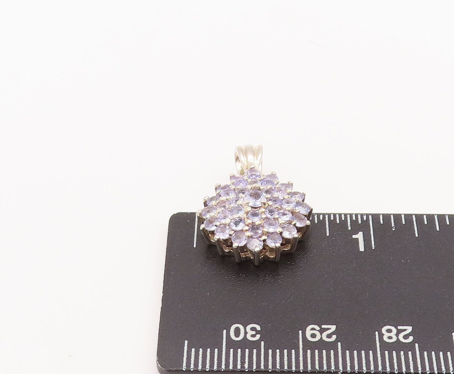 925 Sterling Silver Vintage Pendant Tanzanite Beaded Small Flower  PT22552