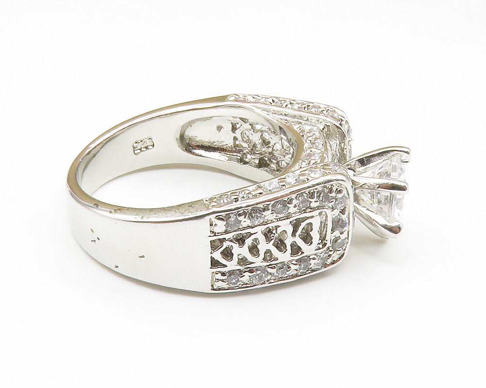 925 Sterling Silver  Shiny Cubic Zirconia Love Hearts Band Ring Sz 7  RG14120