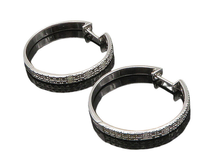 925 Sterling Silver   Vintage Shiny Genuine Diamonds Hoop Earrings  EG11301