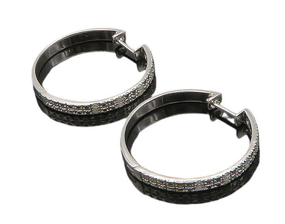 925 Sterling Silver   Vintage Shiny Genuine Diamonds Hoop Earrings  EG11301