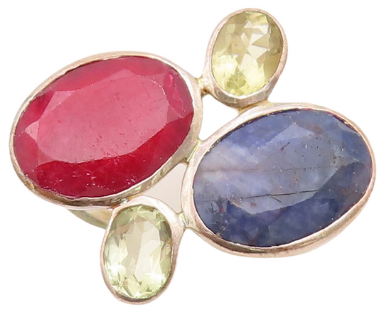 925 Sterling Silver Vintage Ring Oval Cut Multi Color Gemstones  Sz 6.5  RG29278