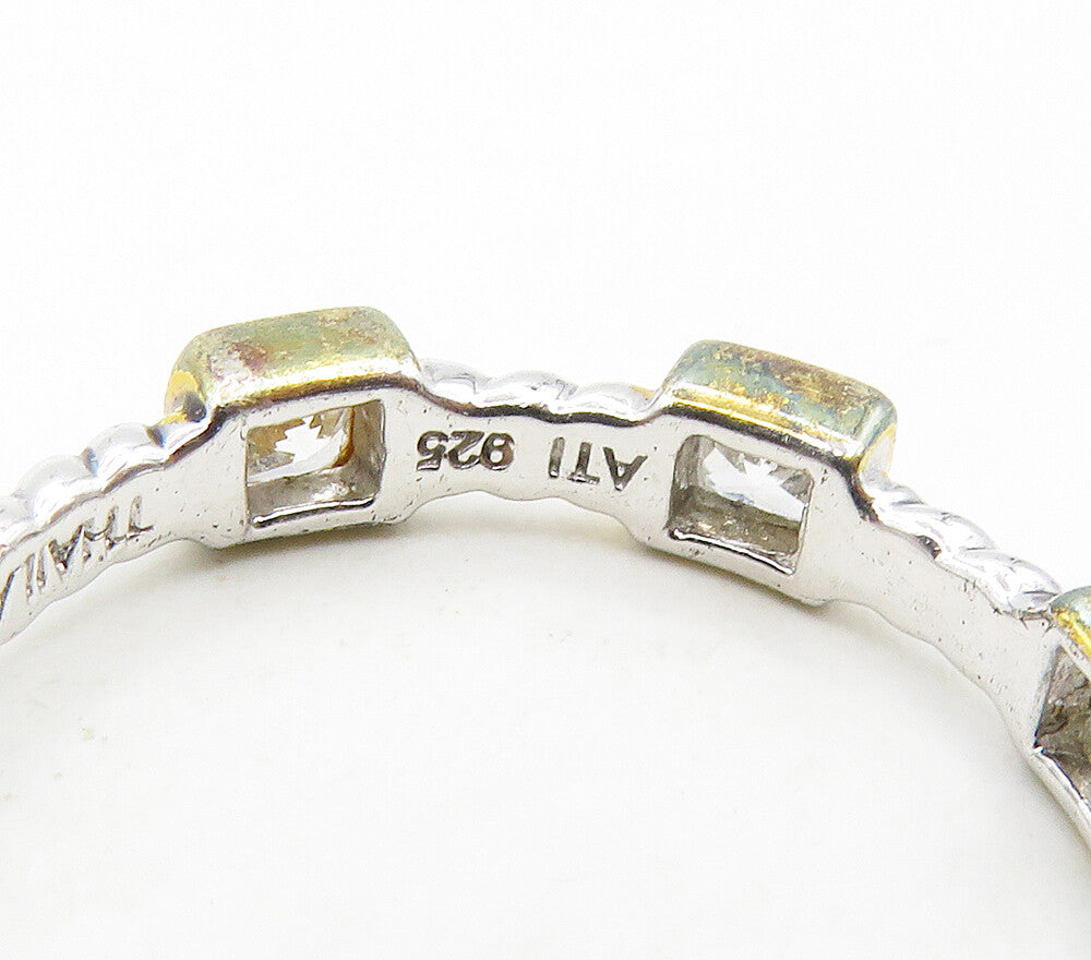 925 Sterling Silver  Cubic Zirconia Two Tone Twist Band Ring Sz 8.5  RG15677