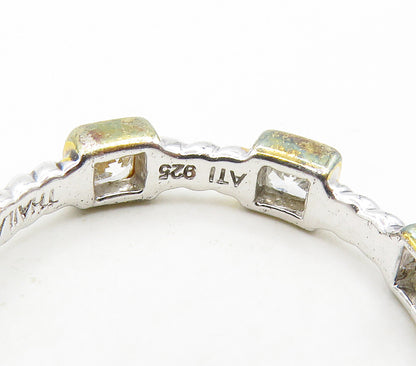 925 Sterling Silver  Cubic Zirconia Two Tone Twist Band Ring Sz 8.5  RG15677